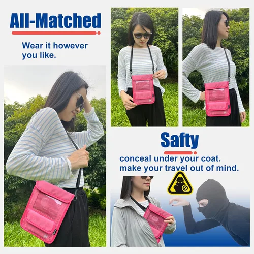 Vista 6 de Billetera de viaje, con bloqueo RFID, carteras para pasaporte para mujer, impermeable, delgada, carteras de mujer, cartera antirrobo para teléfono