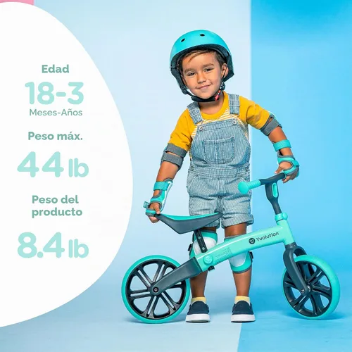 Vista 5 de Yvolution Y Velo Junior - Bicicleta de equilibrio de 9 pulgadas, 2 en 1, sin pedales, con ruedas traseras dobles, asiento ajustable y manillar