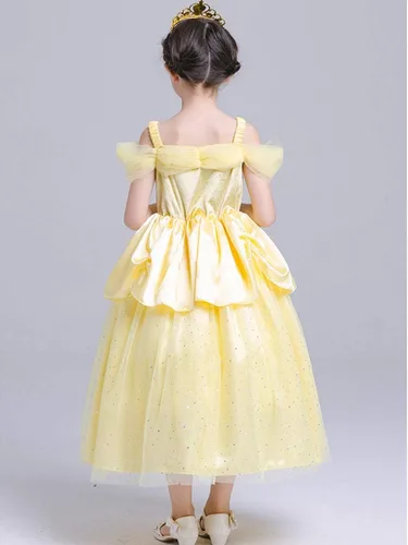 Vista 55 de FMYFWY Disfraz de princesa de Bella para niñas, disfraz de belleza y bestia, Halloween, Navidad, boda, cumpleaños (accesorios)
