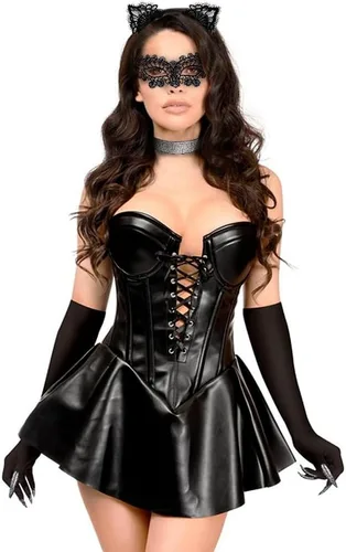 Vista 2 de Disfraz de Catwoman para mujer, máscara de gato negro para mujer, disfraz