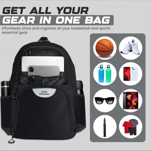 Vista 5 de Bolsa deportiva de fútbol y baloncesto con bomba de pelota - Mochila de baloncesto con compartimento separado para pelota y portazapatos, bolsa