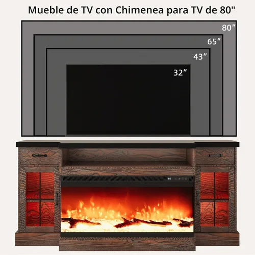 Vista 5 de 4 EVER WINNER Soporte de TV con chimenea de 70 pulgadas para televisores de Marrón