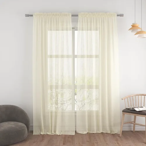 Vista 21 de UPOPO Paneles de Cortina Beige Pequeños Cortinas Transparentes de Gasa de 16 Pulgadas de Largo Cortinas de Cocina de Voile con Textura de Lino