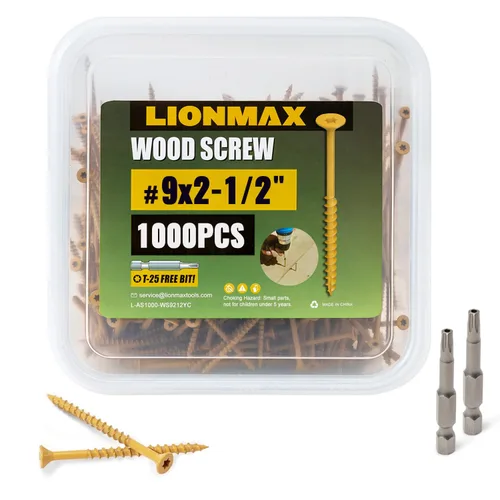 Vista 12 de LIONMAX Tornillos de cubierta de 2-1/2 pulgadas, tornillos para madera #9 x 2-1/2 pulgadas, 50 unidades, resistentes a la corrosión, revestimiento