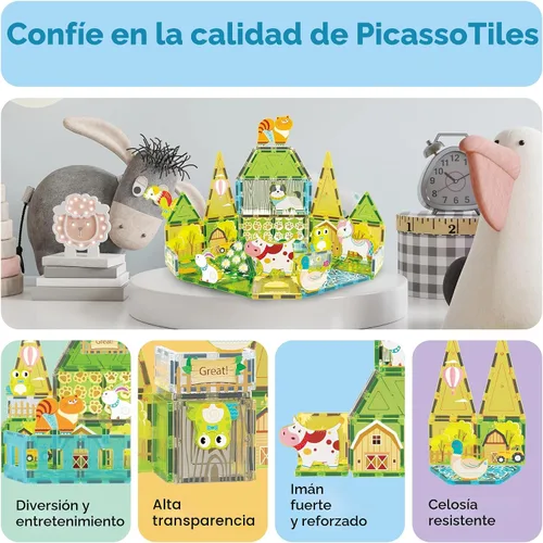 Vista 8 de PicassoTiles 8 figuras magnéticas de animales de granja, complemento de 8 Animales de granja