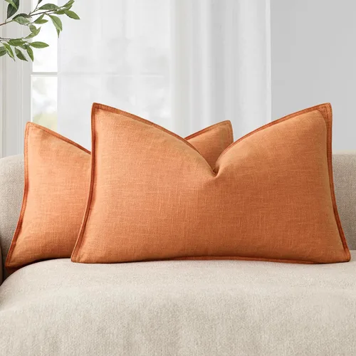 Vista 83 de Foindtower Juego de 2, Fundas Decorativas de Almohada de Lino Sólido Suaves Fundas de Cojín Europeo de Acento Estilo Granja Neutral para Silla Sofá