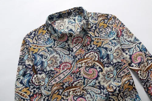 Vista 3 de SSLR Camisa de manga larga con estampado de cachemira de algodón para hombre