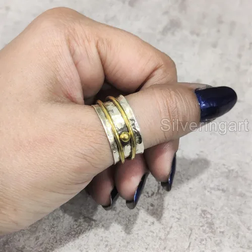 Vista 3 de Infinity Spinner Band, Meditation Ring, 925 Sterling Silver Ring, Spinning Thumb Ring, Two Tone Ring, Fidget Ring, Handmade Jewelry, Christmas