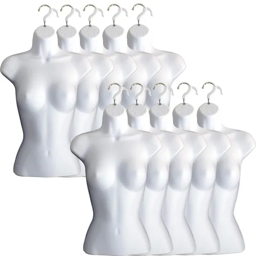 Vista 26 de Maniquí femenino con espalda hueca y cuerpo apilable con ganchos para colgar para exhibición de camisetas, encimera, ferias de manualidades, fotos