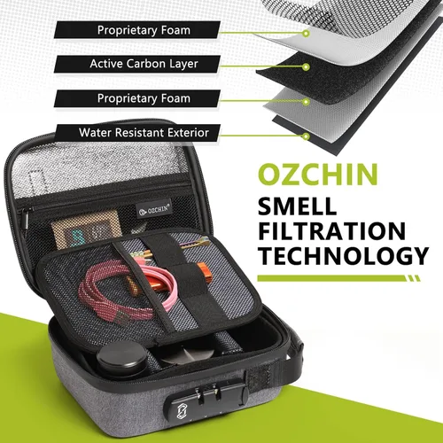 Vista 6 de OZCHIN Bolsa de EVA dura de protección portátil a prueba de olores con cerradura de combinación, gran regalo para hombres o mujeres (gris) Estuche