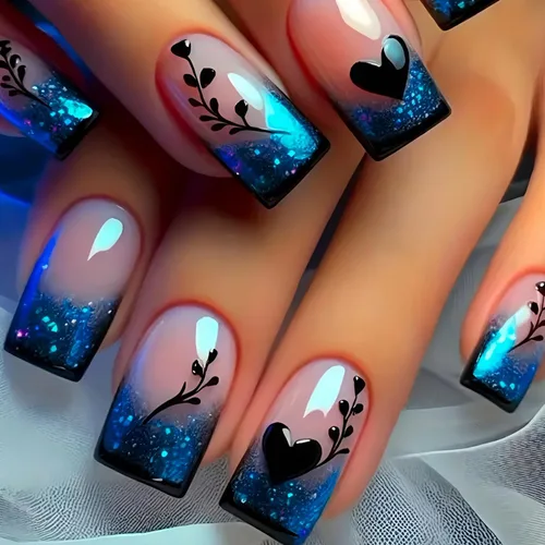 Vista 12 de Uñas postizas a presión con flores, uña corta cuadrada con diseños florales coloridos, uñas postizas de cobertura completa, uñas postizas brillantes