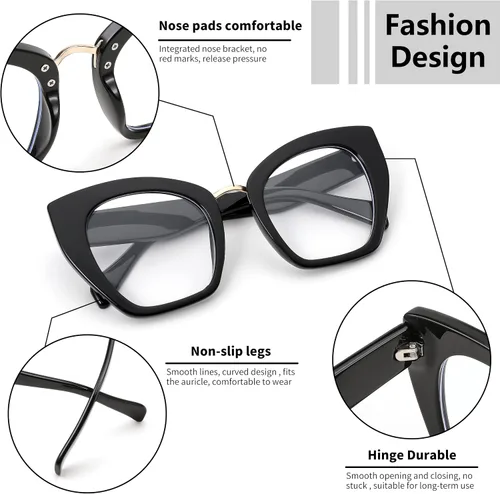 Vista 3 de FEISEDY Gafas de gran tamaño con bloqueo de luz azul retro Cateye para computadora para mujeres B4107