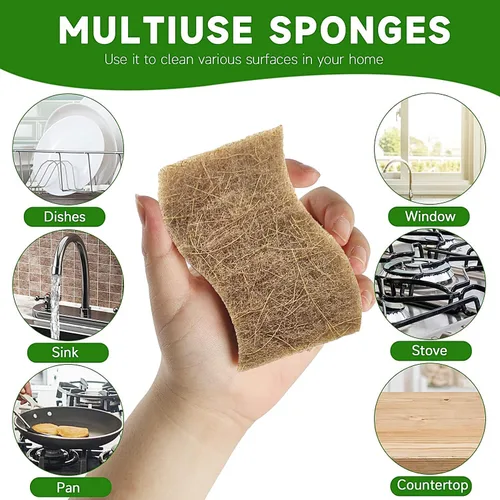 Vista 5 de Paquete de 10 esponjas naturales biodegradables para cocina, esponja compostable de celulosa y nuez de coco, esponjas ecológicas de secado rápido
