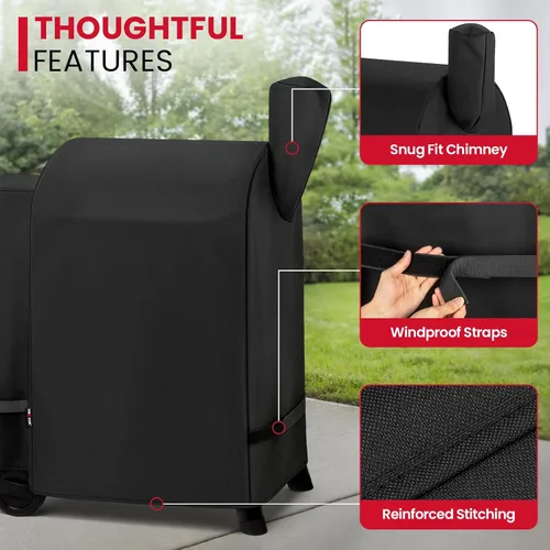 Vista 4 de Cubierta para parrilla Unicook compatible con Traeger Pro 22/ Pro 575 Series con pellets de madera, cubierta impermeable resistente para barbacoa al
