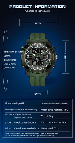 Vista 6 de KXAITO Men's Stainless Steel case Sports Watch Military Watch Outdoor LED Stopwatch Digital Electronic Large Dual Display Waterproof Tactical Army