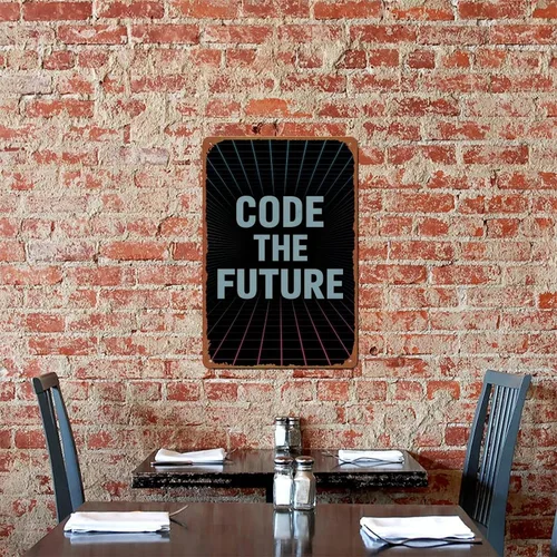 Vista 8 de Code The Future Sign With Retro Wave Lines Gradient Colors Synthwave Aesthetic Aluminum Metal Sign Posters 8x12 Inch For Living Room Bedroom