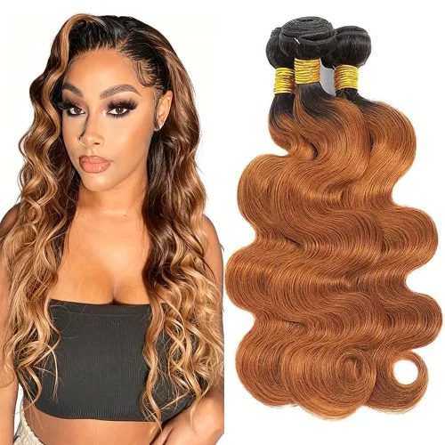 Vista 92 de P4613 Cabello humano rizado onda profunda marrón y paquetes mixtos 8 10 12 P4613 Ombre Marrón-Rubio-DP