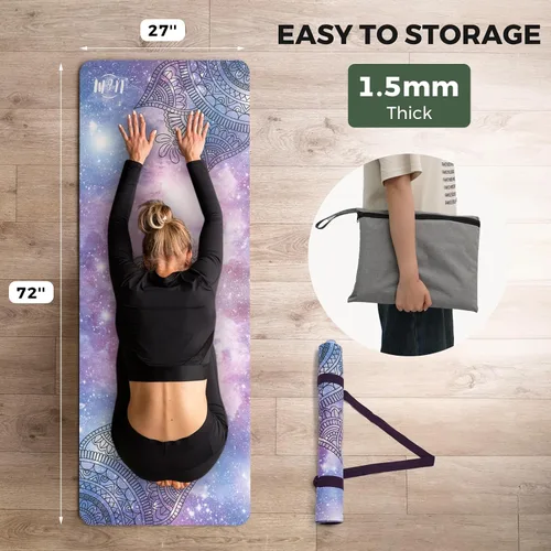 Vista 8 de U&M Tapete de yoga antideslizante, tapete de gamuza para ejercicio con bolsa de transporte para yoga, pilates y meditación, estiramiento de suelo