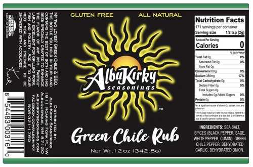 Vista 4 de AlbuKirky Seasonings Green Chile Rub - Hecho con Hatch Green Chile - Sin gluten, sin MSG - 12 onzas