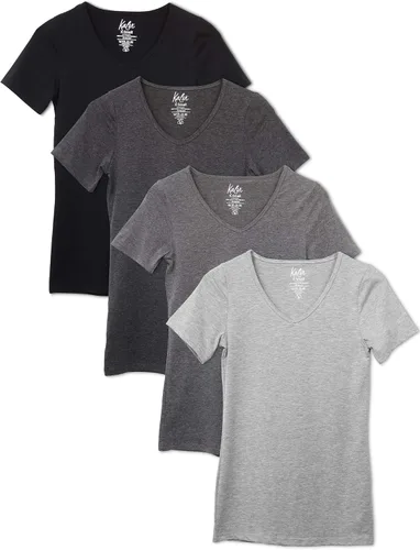 Vista 7 de Kalon - Paquete de 4 camisetas interiores con cuello en V para mujer 4PK Negro