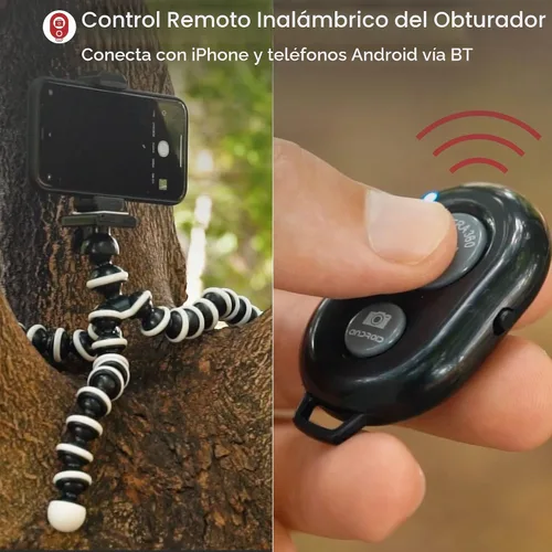Vista 4 de Talk Works - Trípode flexible para iPhone, Android, cámara, patas flexibles, soporte ajustable con mini control remoto inalámbrico para selfies