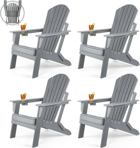 Vista 23 de FUNBERRY Silla plegable Adirondack, sillas de hoguera de HDPE para todo tipo de clima con portavasos para exteriores HDPE All Weather