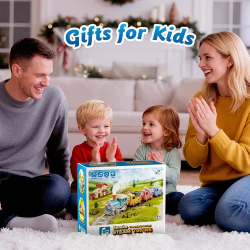Vista 9 de Hot Bee Juego de tren para niños pequeños con vapor - Tren Choo Choo con luz y sonido, juego de tren eléctrico para niños de 2 a 4, juguetes de tren