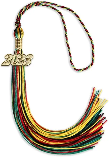 Vista 113 de Endea Graduation Borla mixta de triple color con gota de fecha dorada (negro/dorado/blanco, 2021)