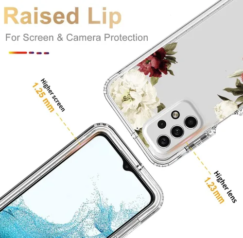 Vista 2 de Funda para Galaxy A23, Samsung A23 SM-A235M con protector de pantalla de vidrio templado, funda protectora de cuerpo completo con bonito
