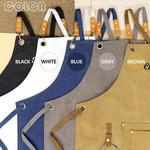Vista 4 de Delantales de lona para mujeres y hombres, delantal de chef personalizado, para taller, cocina, carpintería, jardinería, camarero