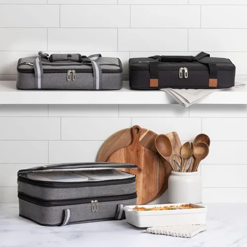 Vista 5 de Stack Store Plus More - Porta ollas gris aislada para alimentos calientes o fríos, porta lasaña para pícnic, comida compartida, comida al aire libre