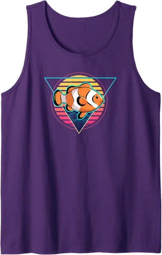 Vista 6 de Clown Fish Futuristic Synthwave Vaporwave Aquarium Clown Tank Top Negro