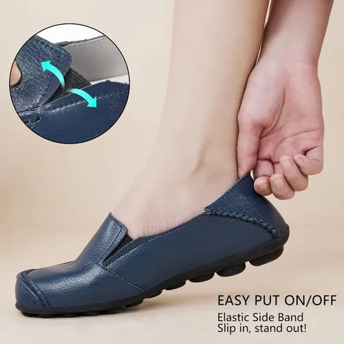 Vista 6 de Fudynmalc Mocasines para mujer, cómodos, deslizables, zapato de vestir, informal, de piel, para caminar al aire libre, conducir