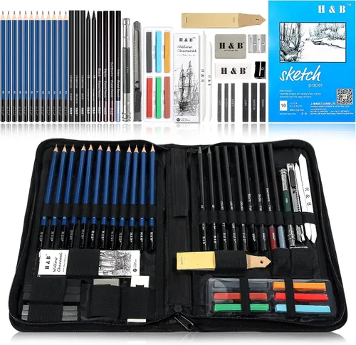 Vista 11 de H & B Lápices de boceto profesionales de 9 piezas, lápices mate para bocetos, juego de lápices de boceto para dibujo, sombreado y bocetos