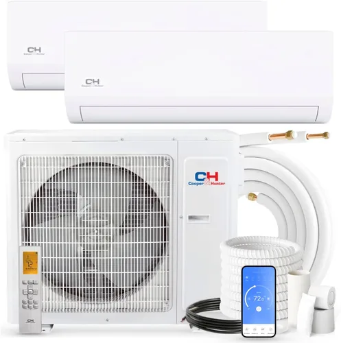 Vista 9 de Cooper & Hunter 18,000 BTU Dual 2-Zona 9K + 9K BTU Montaje en Pared Mini Split Aire Acondicionado y Bomba de Calor Sin Conductos – 22.5 SEER – Kits