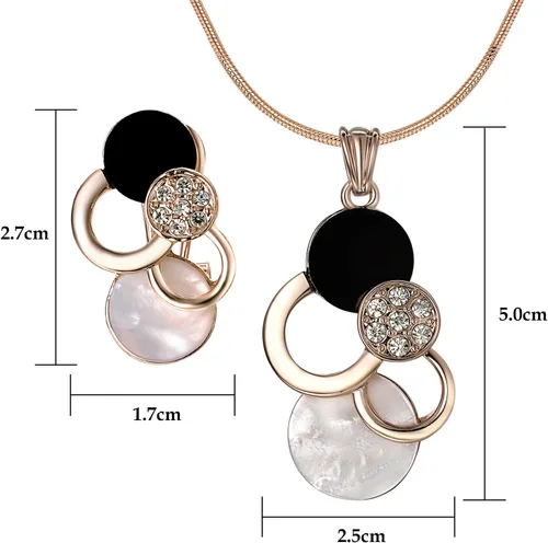 Vista 2 de Yoursfs White and Black Shell Pendant Necklace and Earrings Sets for Women 18K Rose Gold Plated Fashion Costume Jewellery Set for Wedding Dinner