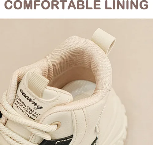 Vista 5 de LETCLOCOM Zapatos deportivos de plataforma gruesa para mujer, de cuero con cordones, antideslizantes, para entrenamiento, informales