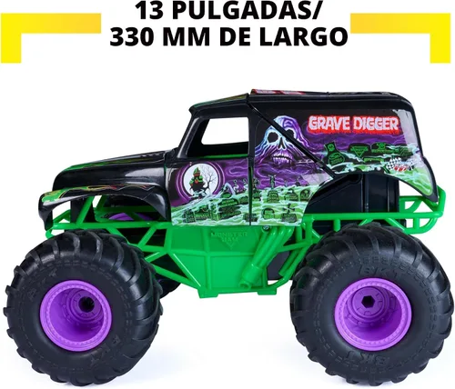 Vista 4 de Monster Jam, Vehículo oficial de Smash & Bash Grave Digger con control remoto para interiores y exteriores, camión monstruo reparable a escala 1:15