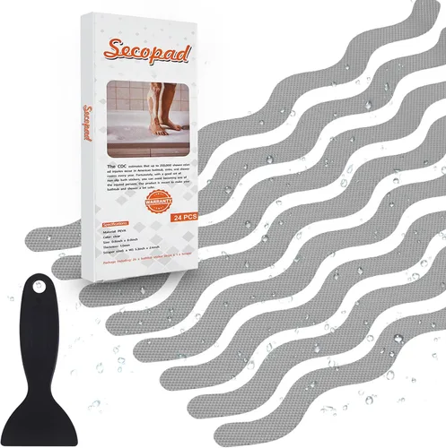 Vista 8 de Secopad 24 calcomanías de ducha antideslizantes con raspador, 0.8 x 8 Negro