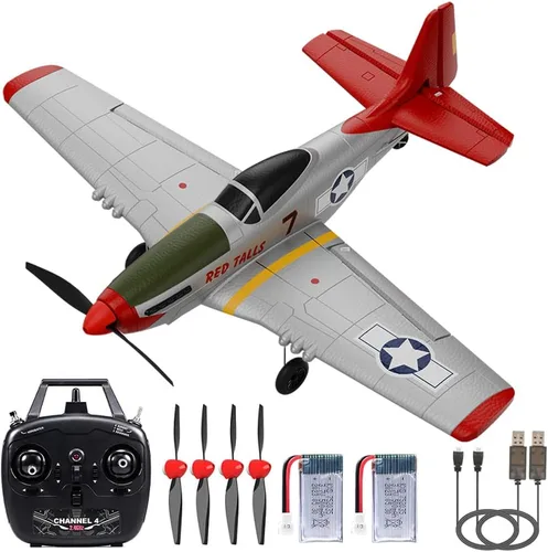 Vista 12 de ANTSIR Avión RC P51 para adultos y niños, avión de control remoto de 4 canales con Aileron/timón/elevador/giroscopio, planeador de caza Mustang