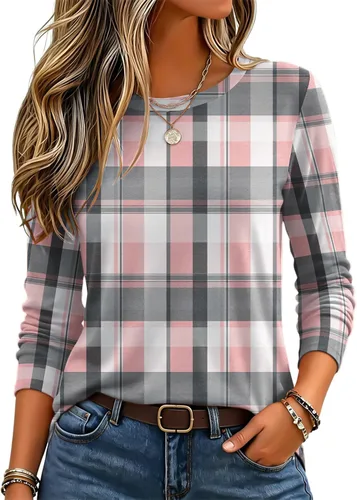Vista 40 de Zeagoo Paquete de 3 camisetas de manga larga para mujer, estilo casual, suave, cuello redondo, básicas, ropa de otoño Z Rayas Azul 273