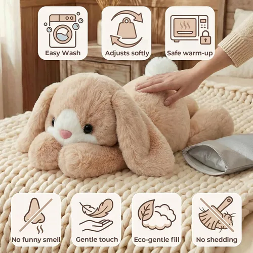 Vista 7 de Mewaii Peluches con peso de conejo, calentable, refrigerable, 2-5 libras Blanco crema