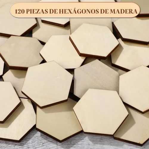 Vista 3 de 120 piezas hexagonales de madera sin terminar de 1/5 pulgadas de grosor, recortes hexagonales de madera en blanco, adornos de virutas de madera