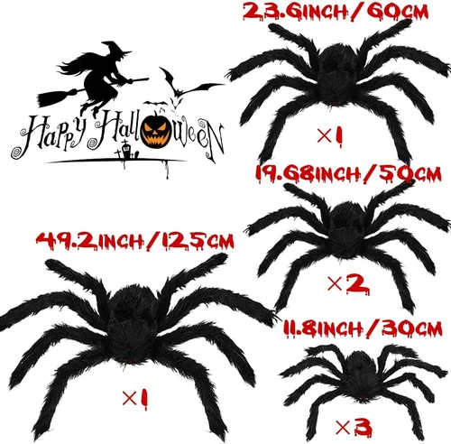 Vista 2 de Haawooky 7 arañas gigantes de Halloween, arañas peludas falsas realistas