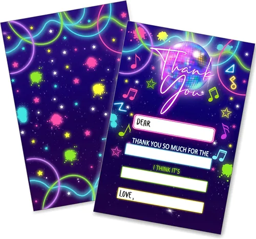 Vista 7 de Tarjetas de agradecimiento en blanco para decoración de fiestas de cumpleaños, notas de agradecimiento para niños o niñas, 20 tarjetas con 20 sobres