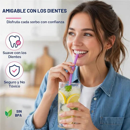 Vista 4 de Juego de 5 pajitas de silicona reutilizables anchas de 10 pulgadas de largo