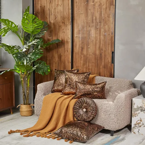 Vista 6 de EUCIOR Almohada decorativa redonda, almohada circular hecha a mano, almohadas redondas de cuero metálico liso para sofá, decoración del hogar