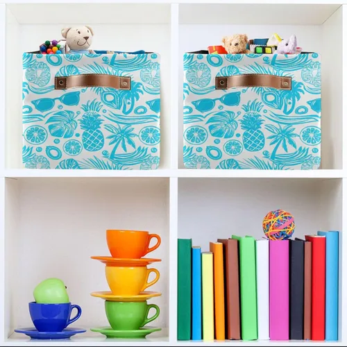Vista 7 de Storage Bins Pineapples Large Rectangle Storage Baskets with Leather Handle Foldable Storage Bin for Home Closet Office 1PACK