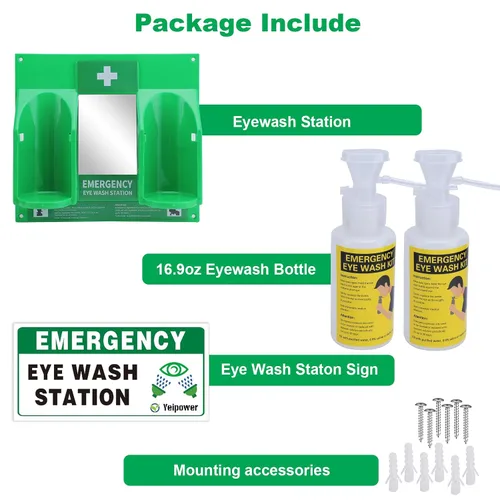 Vista 6 de Kit de estación de lavado de ojos portátil aprobado por la OSHA, botellas de lavado de ojos de emergencia Yeipower montadas en la pared, 16 onzas