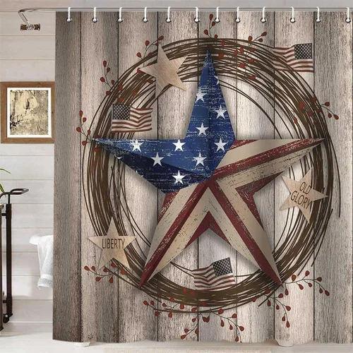 Vista 18 de Namdeva Cortina de ducha con bandera estadounidense, diseño de estrellas y rayas patrióticas, 4 de julio, Día de la Independencia, tablero